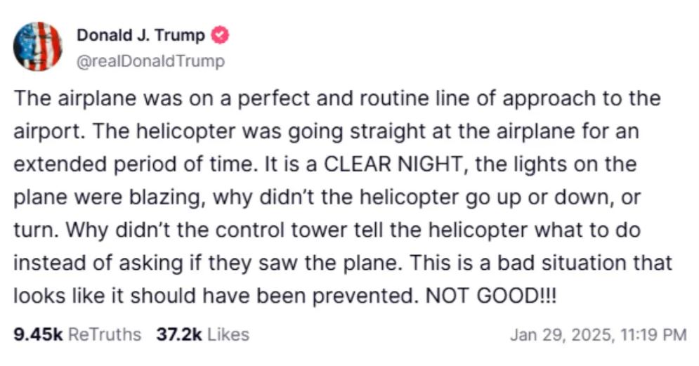 Donald Trump on Washington DC Plane Crash