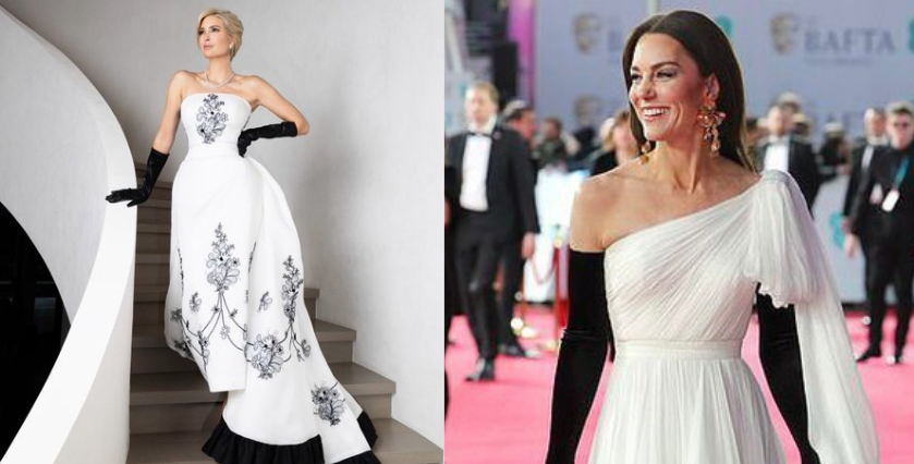 Ivanka Trump and Princess Kate in bridal-white ballgowns.