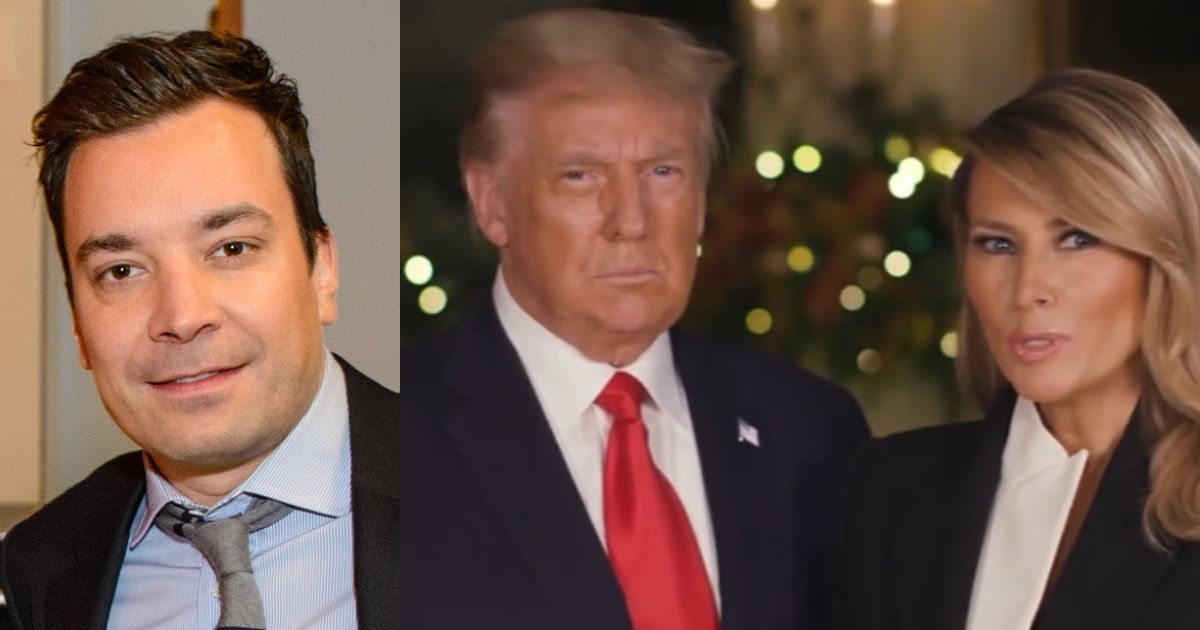 Jimmy Fallon (L) and Donald & Melania Trump (R)