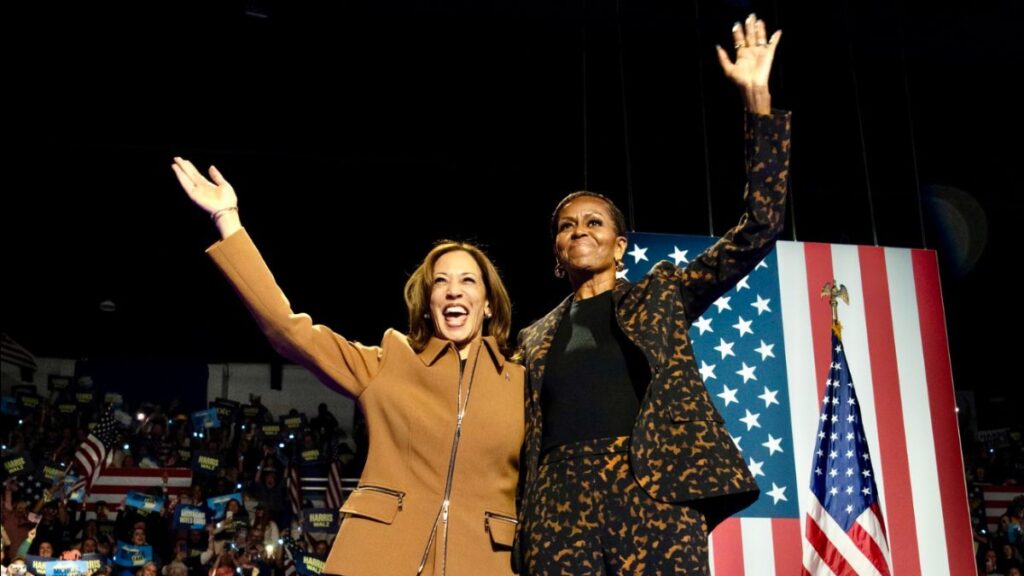Michelle Obama rallying for Kamala Harris against Donald Trump