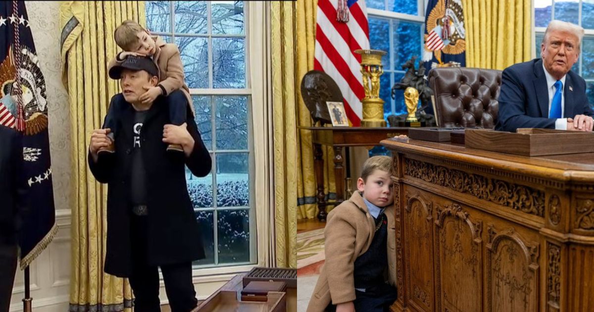 Elon Musk meeting Donald Trump with his son