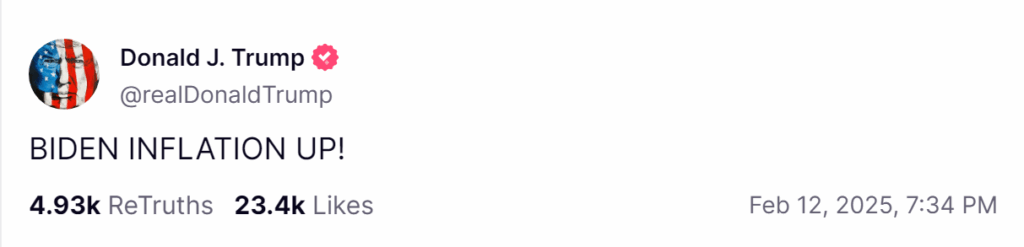 Donald Trump's post blaming Joe Biden for the inflation surge