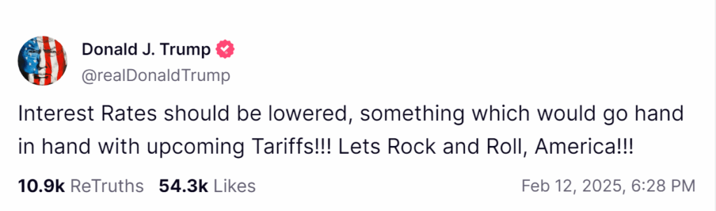 Donald Trump's post calling for a hike in tariffs