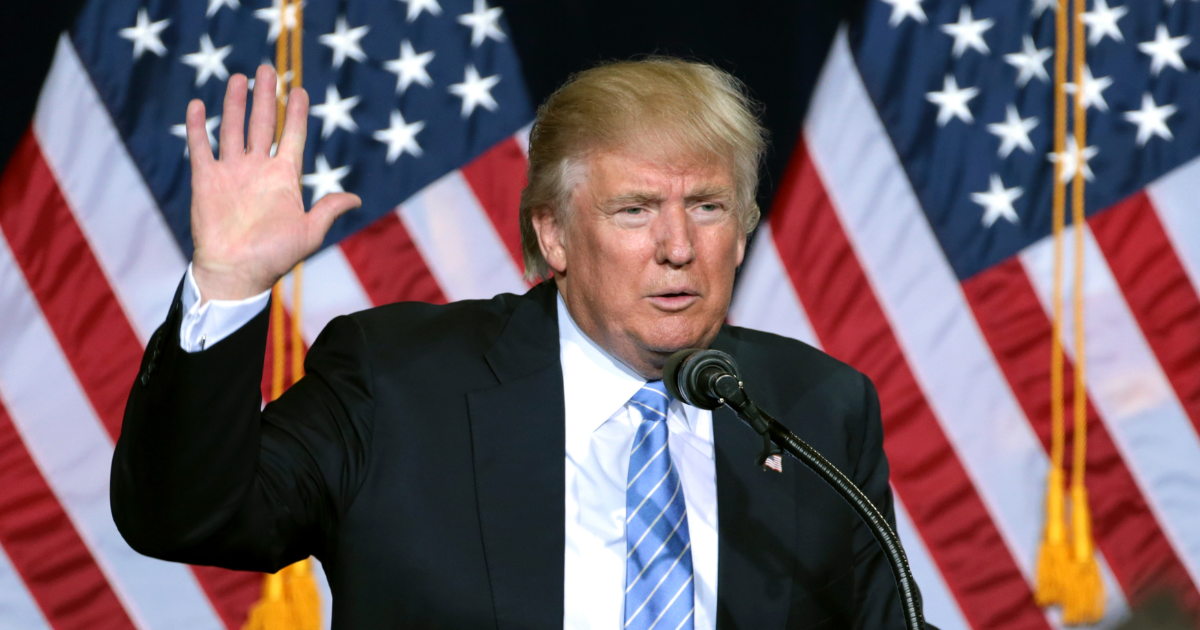 Donald Trump speaking to supporters at an immigration policy (Cover image source