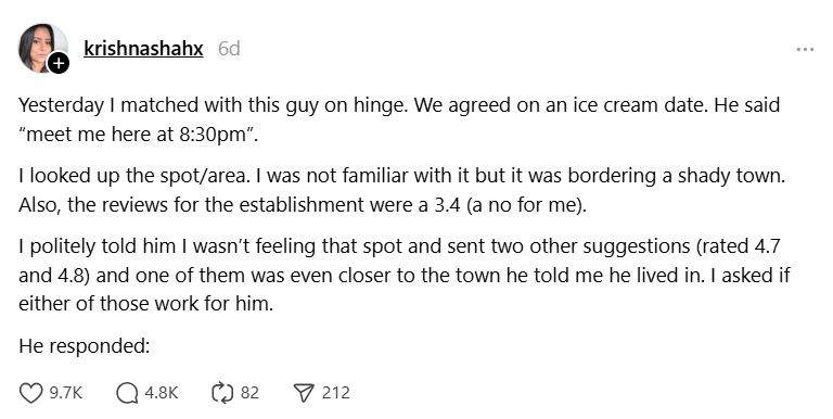 Woman shares experience on Hinge app