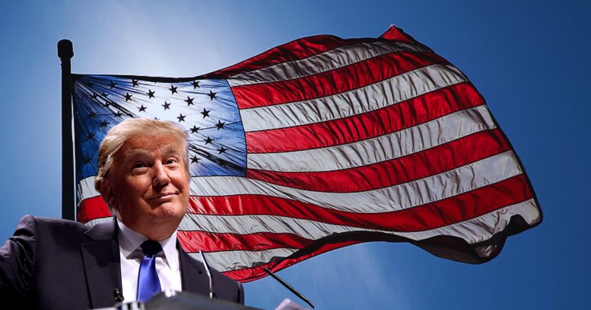 Flag of United States from (Author Jnn13 via Wikimedia Commons) and Donald Trump (Photo by Gage Skidmore via Flickr)