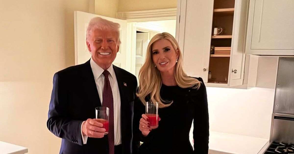 Donald Trump with daughter Ivanka Trump during post-speech toast with Tomato Juice