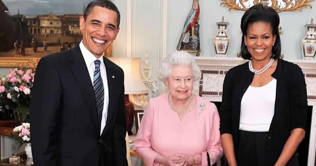 Barack and Michelle Obama with late Queen Elizabeth II