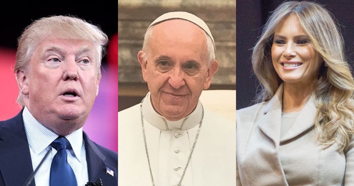Donald Trump (by Gage Skidmore - via Wikimedia Commons) Pope Francis (via Wikimedia Commons) and Melania Trump (by Gage Skidmore - via Flickr)