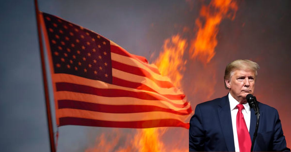 Donald Trump's radical rule puts America's future in threat? Find out. (Picture of Flagby Narvikk—via iStock) and Donald Trump's image from Wikimedia Commons)