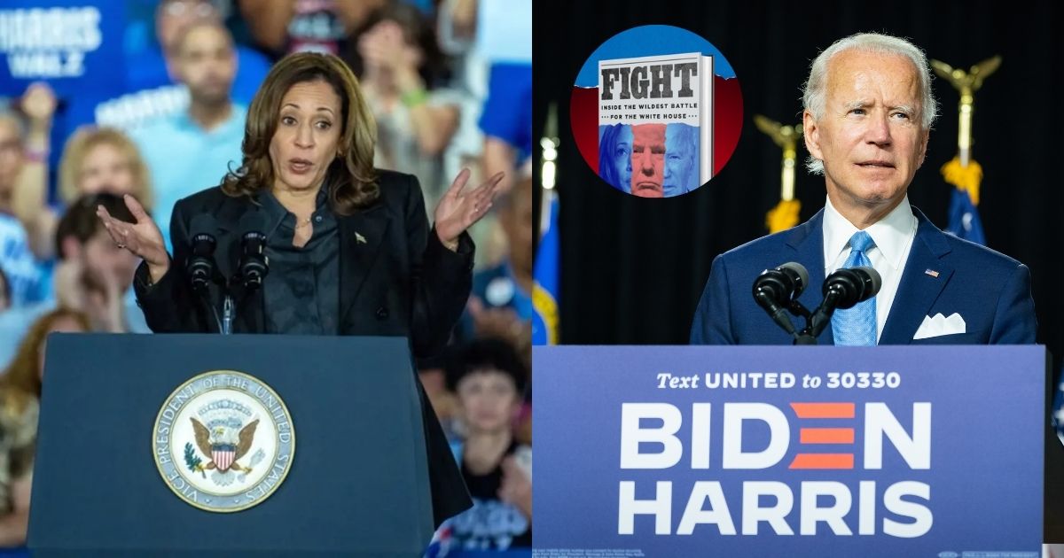 Kamala Harris (EPA Images—via FMT) and Joe Biden (Joe Biden, 2020- vIa Flickr) Picture of the book from Amie Parnes/X)
