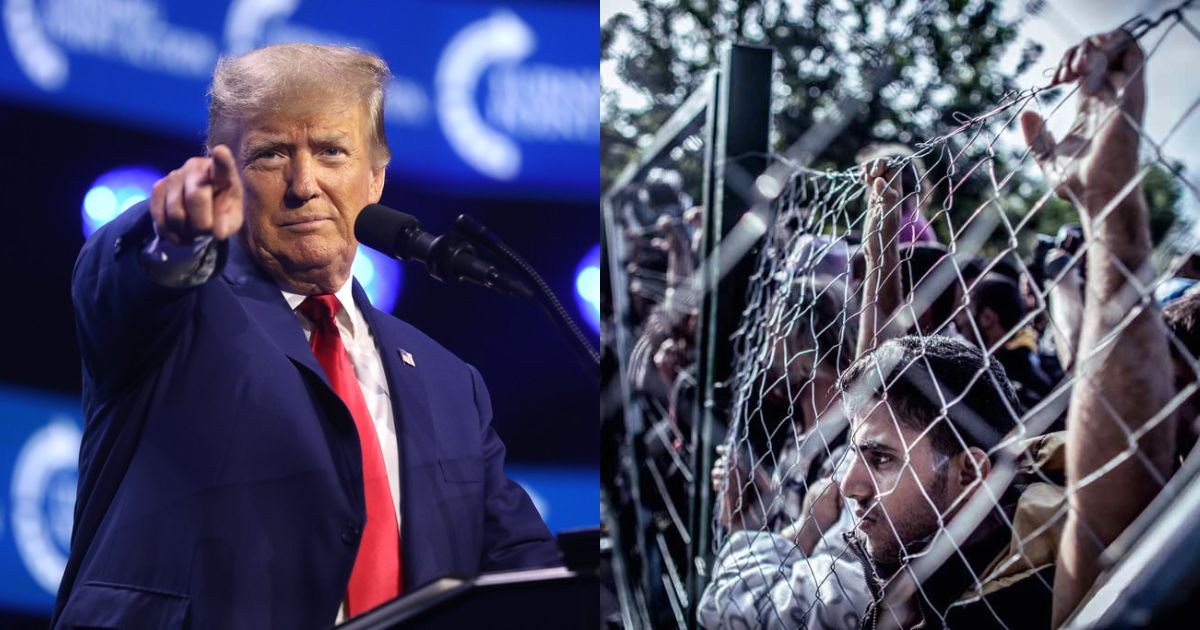 Donald Trump (picture by Gage Skidmore—via Flickr) and thousands of illegal immigrants (picture via The Loop)