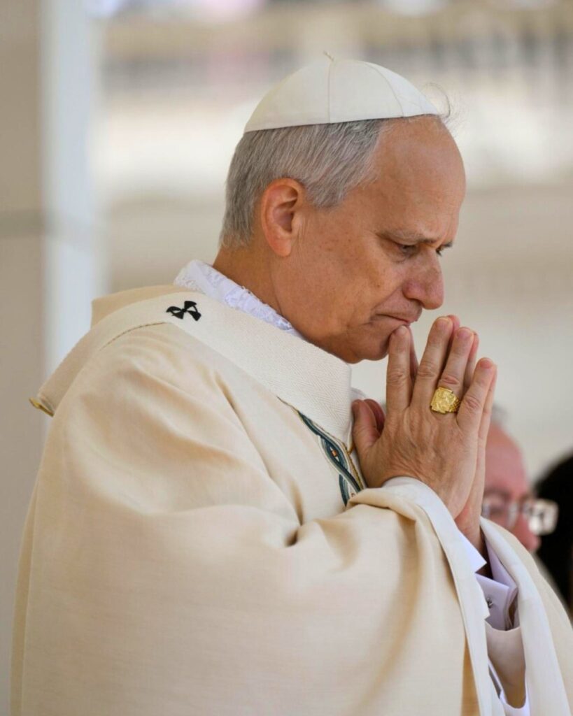 Pope Leo XIV receives the Ring of the Fisherman during the Mass of Inauguration of his pontificate in St. Peter's Square on Sunday, May 18