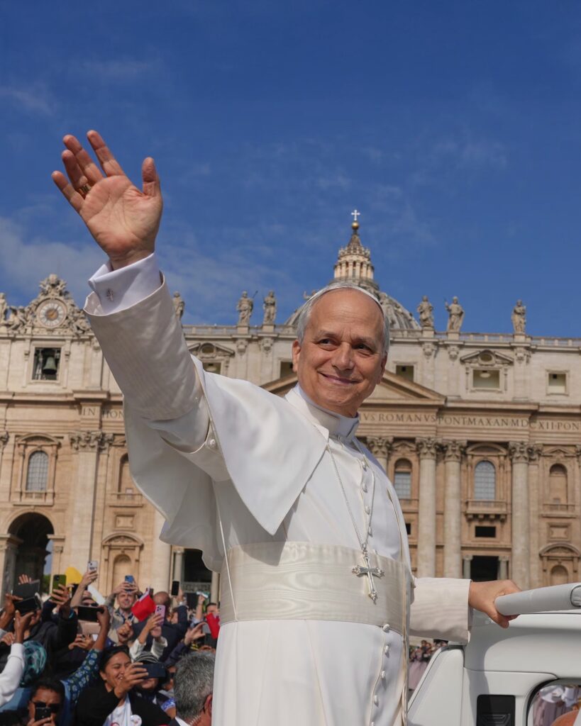 Pope Leo XIV cheering the crowd