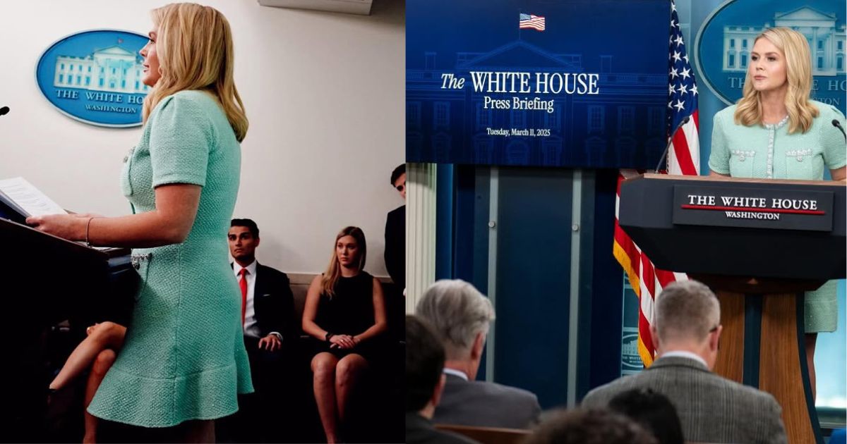 Leavitt in the Mint Grenn Dress During a White House Briefing