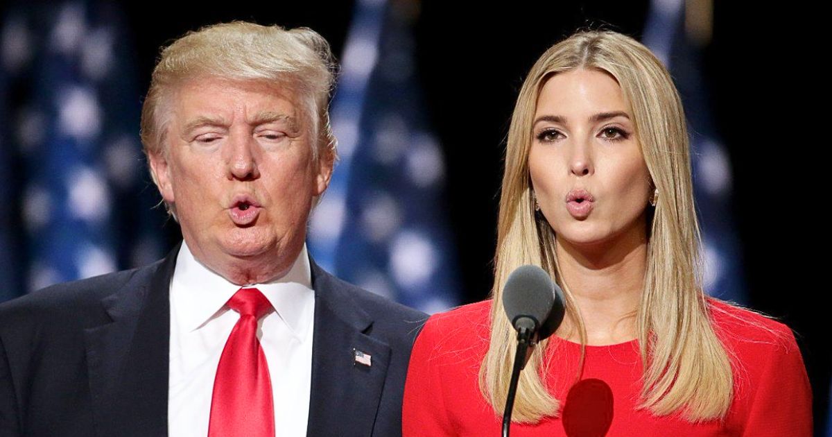 Ivanka Trump speaking with Donald Trump at a public event