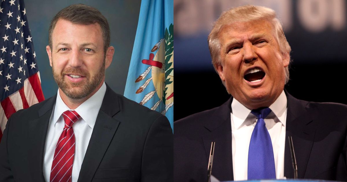 Markwayne Mullin (United States Senate- via picryl) and Donald Trump ((uploaded by Gage Skidmore—via Flickr)