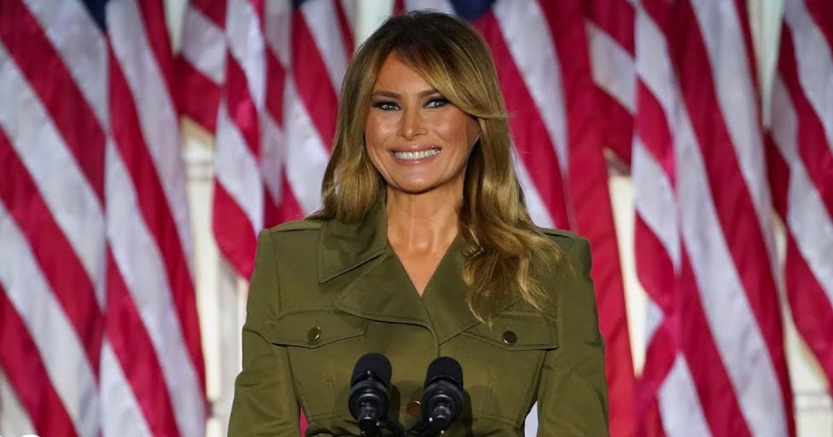 Melania Trump in military-style outfit with oversized belt at the 2020 RNC