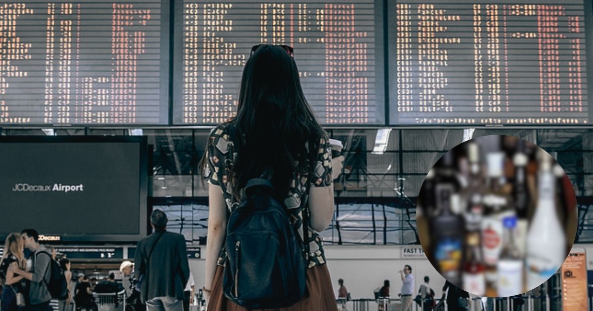 TSA bans a popular drink on all flights in a new set of rules for 2025 (background image—via PickPik) and (image inside the circle— via PICRYL)