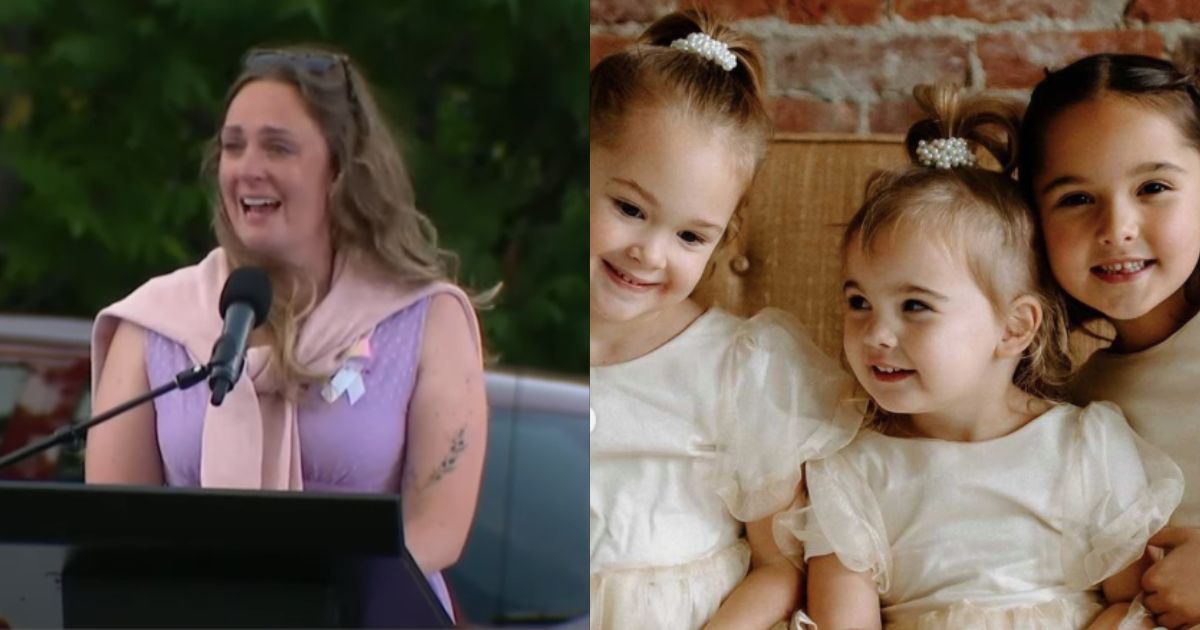 Whitney Decker (left), appearing in a still from a News 4 Now YouTube video, and her late daughters — Paityn, 9; Evelyn, 8; and Olivia, 5 (right)—pictured in a photo shared by @people on Instagram.