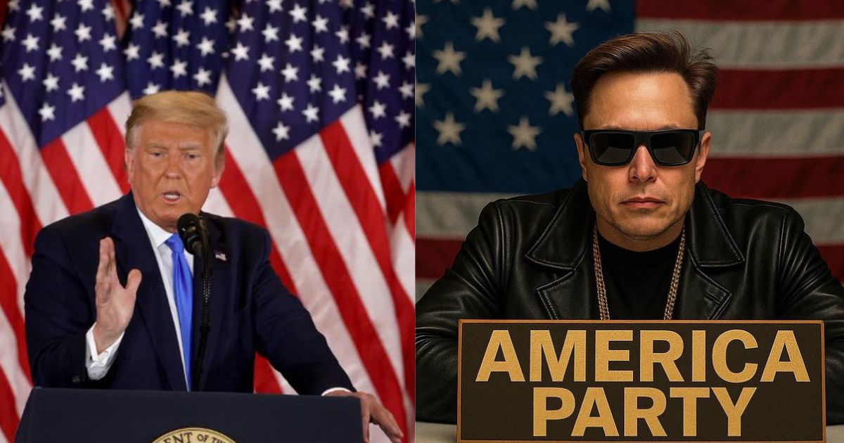 Donald Trump slams Elon Musk's new America Party in a new social media rant ( left-@CBSNews|X.com) and (right- @AmericaPartyX)