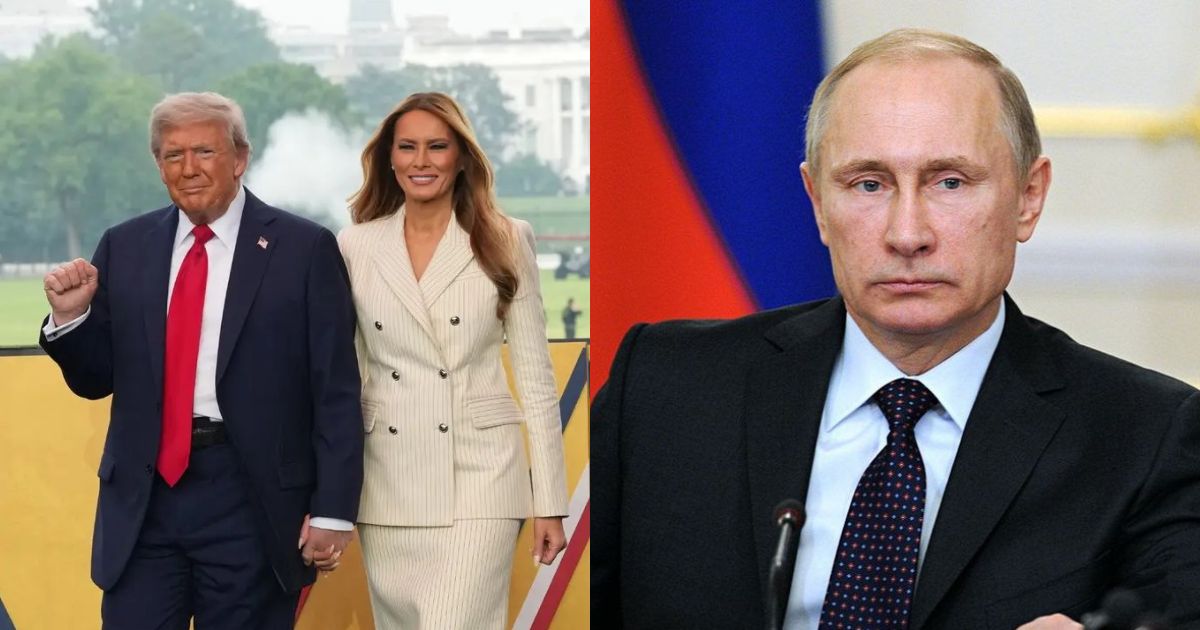 Donald Trump with Melania and Vladimir Putin