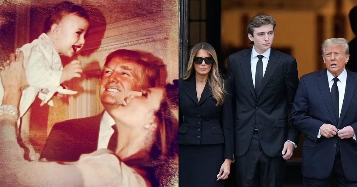 Donald and Melania with Baby Barron Trump (R) vs. Barron Trump at 19 Then and Now (left-@israelUSAforever|X)and (right- @ShadowofEzra|X).