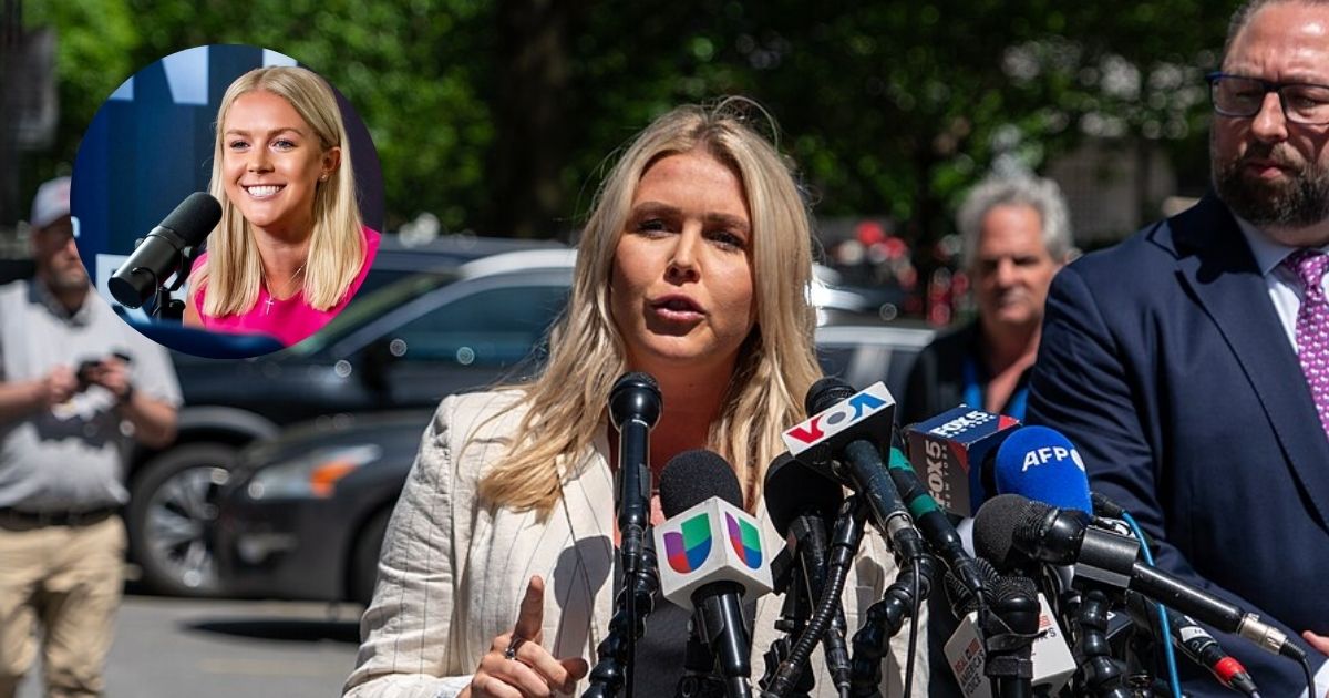 Karoline Leavitt looking tired and frustrated compared to her old happy self ( Image Credits- uploaded by BruceSchaff- via Wikimedia Commons) and ( picture Inside the circle- @LeavittMedia- via Flickr).