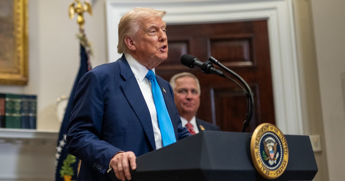 Donald Trump addressing the press after signing the VA Home Loan Program Reform Act into law
