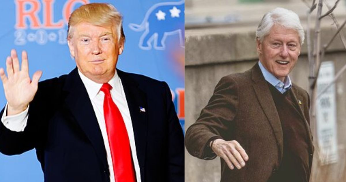 Presidents Donald Trump and Bill Clinton ( left-Michael Vadon via Flickr) and ( right-@dianejeffersonc|X).