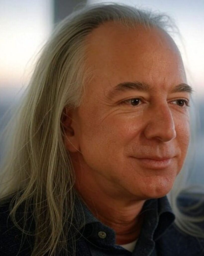 Jeff Bezos with long hair by Gerad Tod