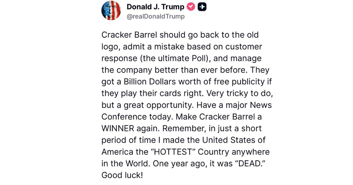Trump truth post cracker barrel 1