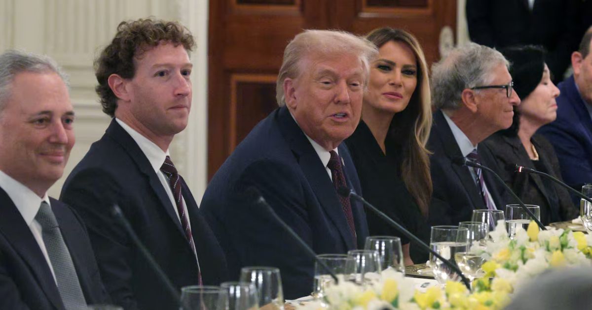 Donald Trump Keeps His Bruised Hands Hidden Under the Table During Tech Bro Dinner