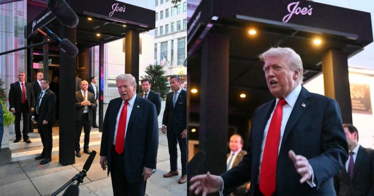 President Donald Trump at Joe’s Seafood, Prime Steak, and Stone Crab in Washington D.C. (left- @JohnCremeansX) and (right- @Ella1987210|X).