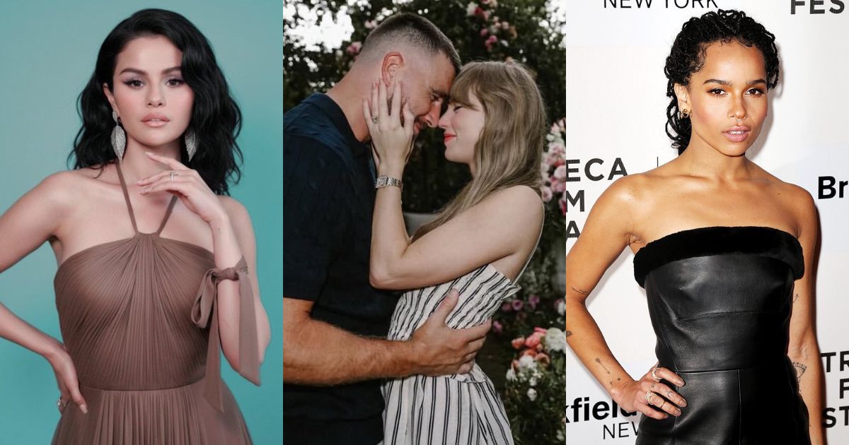 Selena Gomez (@SelenaGqueens | X), Taylor Swift and Travis Kelce (@popbase | X), and Zoë Kravitz (@blkgirlculture | X)