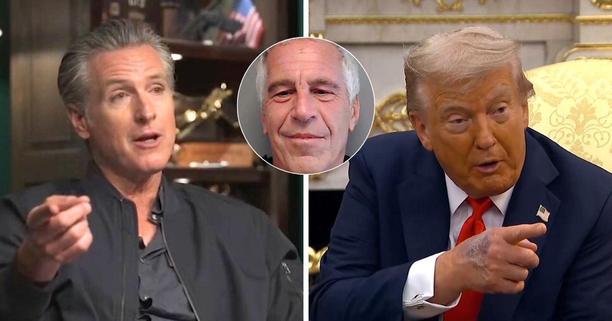 Gavin Newsom, Donald Trump and Jeffrey Epstein (Image Source: X/@GavinNewsom/@atrupar, Wikimedia Commons/State of Florida)