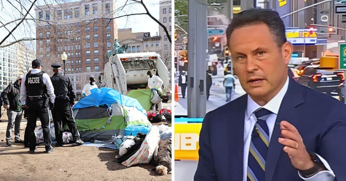 Fox News host Brian Kilmeade faced backlash after suggesting homeless people should be killed during a live broadcast of Fox & Friends (Image via Fox News and Wikimedia Commons/Elvert Barnes)