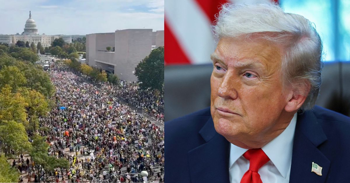 Donald Trump talks about the No Kings protests