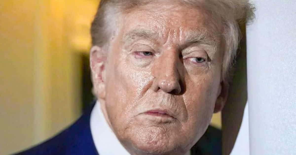 Edited photo showing Donald Trump with his natural pale skin tone instead of his usual orange tan.
