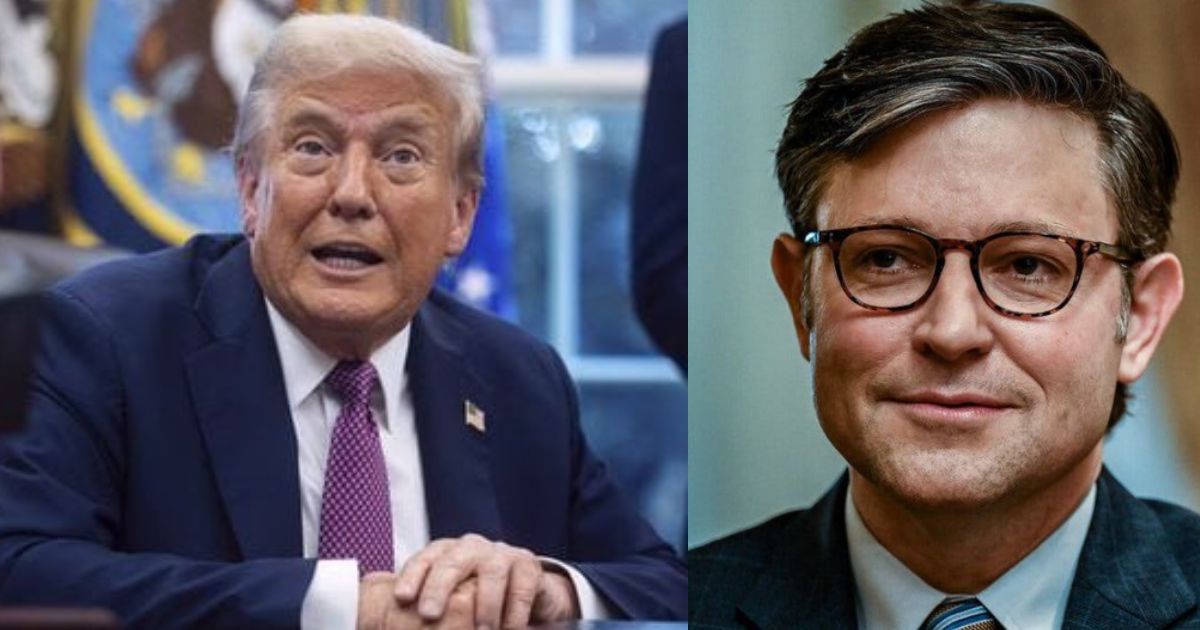 President Donald Trump and House Speaker Mike Johnson. (left- @RightPulseNewss|X.com) and (@LucasSa56947288|X.com).